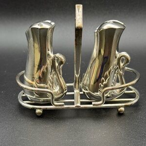 Davco Silver Plated Swan Salt & Pepper Shakers In Basket Vintage